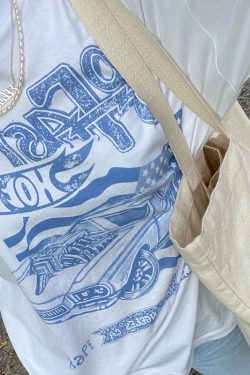 American Retro Car White T-Shirt for Women - Oversized Short Sleeve Vintage Top, Y2K Style Hot Girl Fashion
