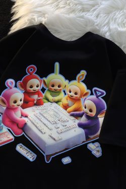 American Retro Cartoon Print Cotton Short Sleeve T-Shirt for Men and Women, Plus Size, Loose Fit, Versatile Couple Style