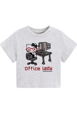 American Retro Parody Hello Kitty Shoulder-Baring Short Sleeve Women's Top - Slim Fit Stylish Summer Shirt 2025