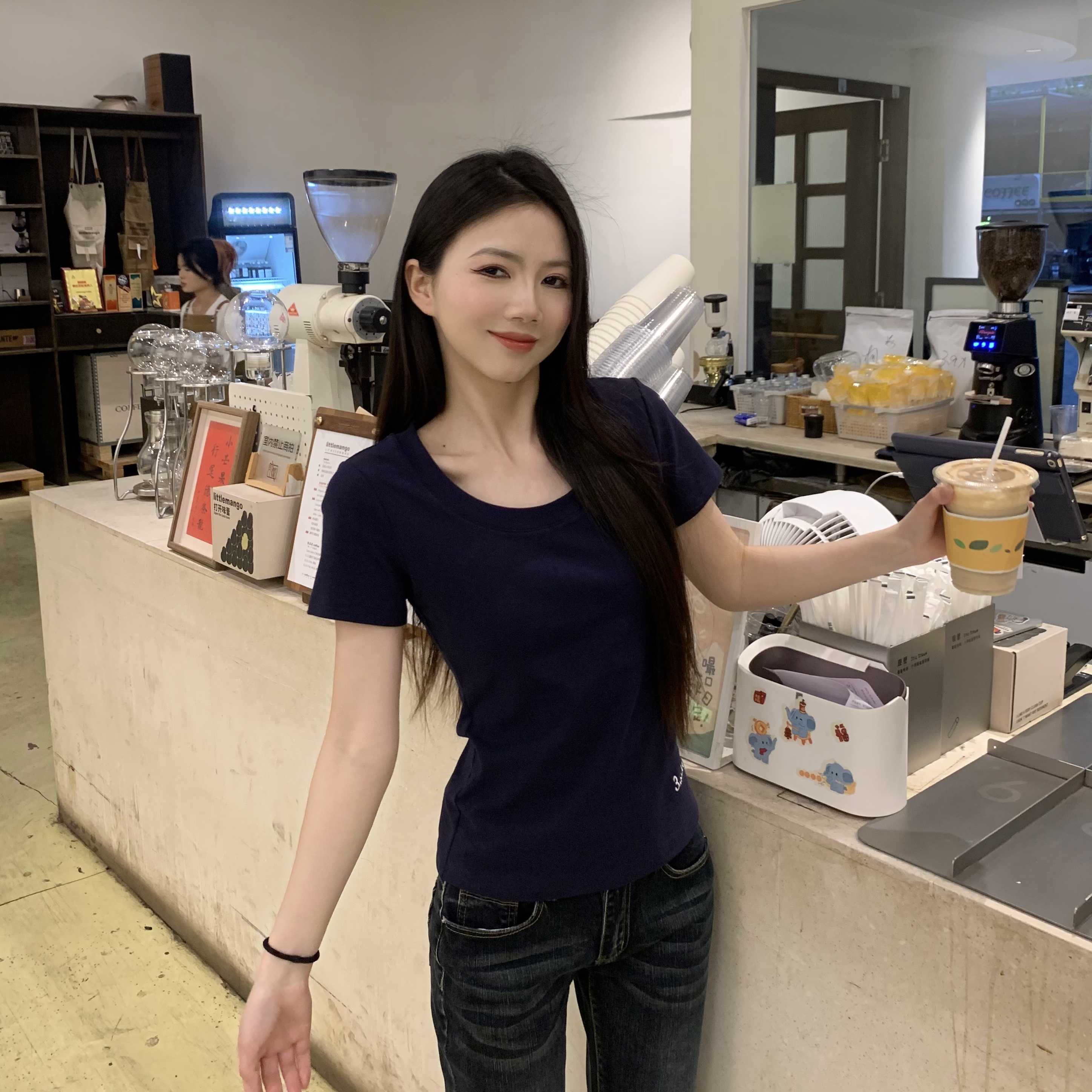 American Style Short Sleeve T-Shirt for Women - Pure Desire Slim Fit Round Neck Top - Versatile Spring Summer 2025 Fashion
