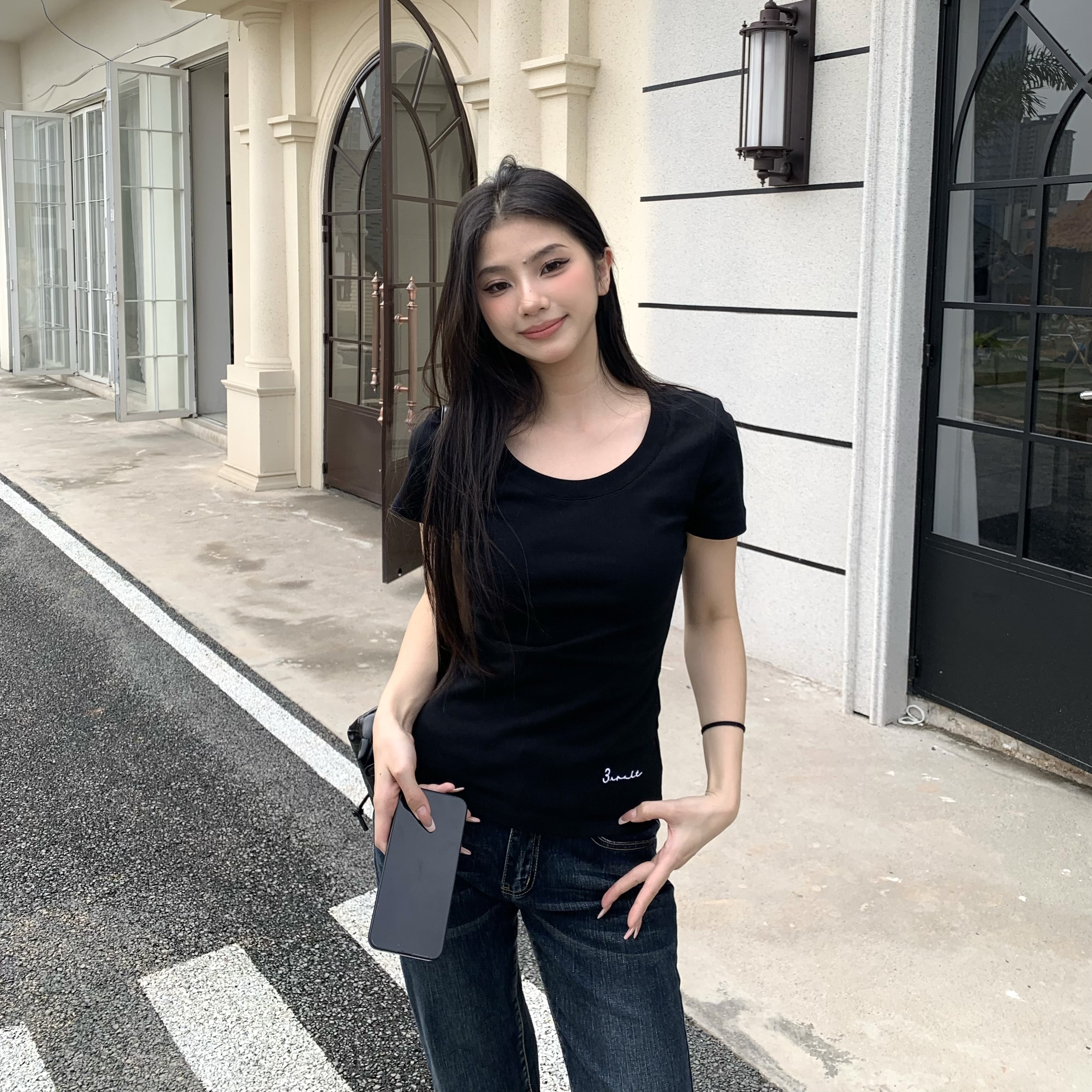 American Style Short Sleeve T-Shirt for Women - Pure Desire Slim Fit Round Neck Top - Versatile Spring Summer 2025 Fashion