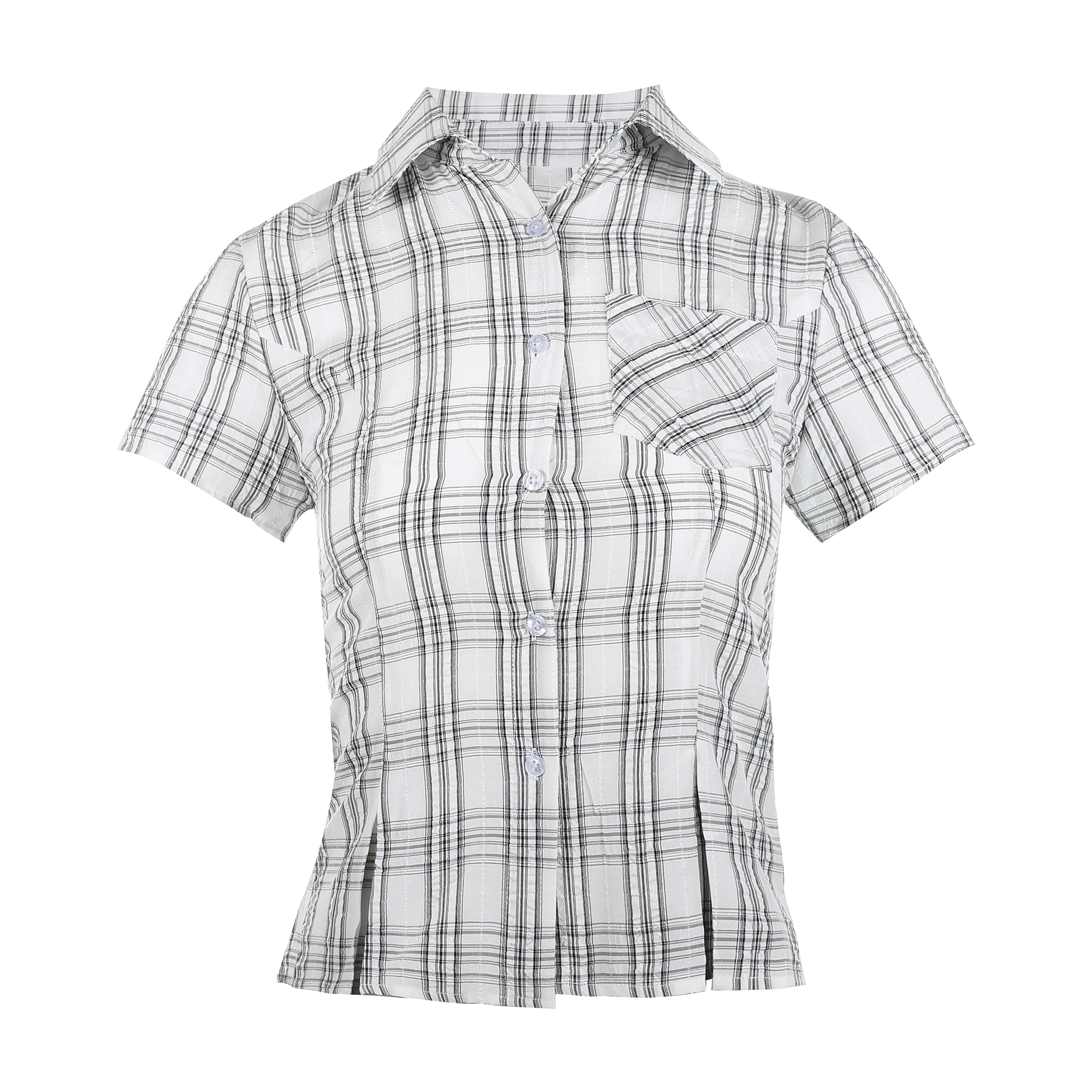 American Vintage College Style Women's Plaid Shoulder-Button Slim Fit Polo Shirt - Y2K Inspired Fashion Top