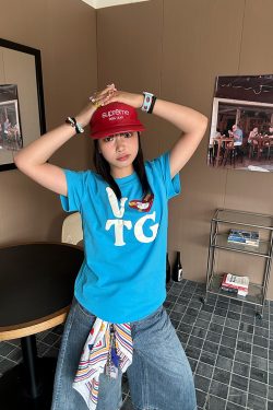 American Vintage Heart Letter Print Short Sleeve T-Shirt for Men and Women - Casual Loose Fit, 2025 Spring/Summer Style