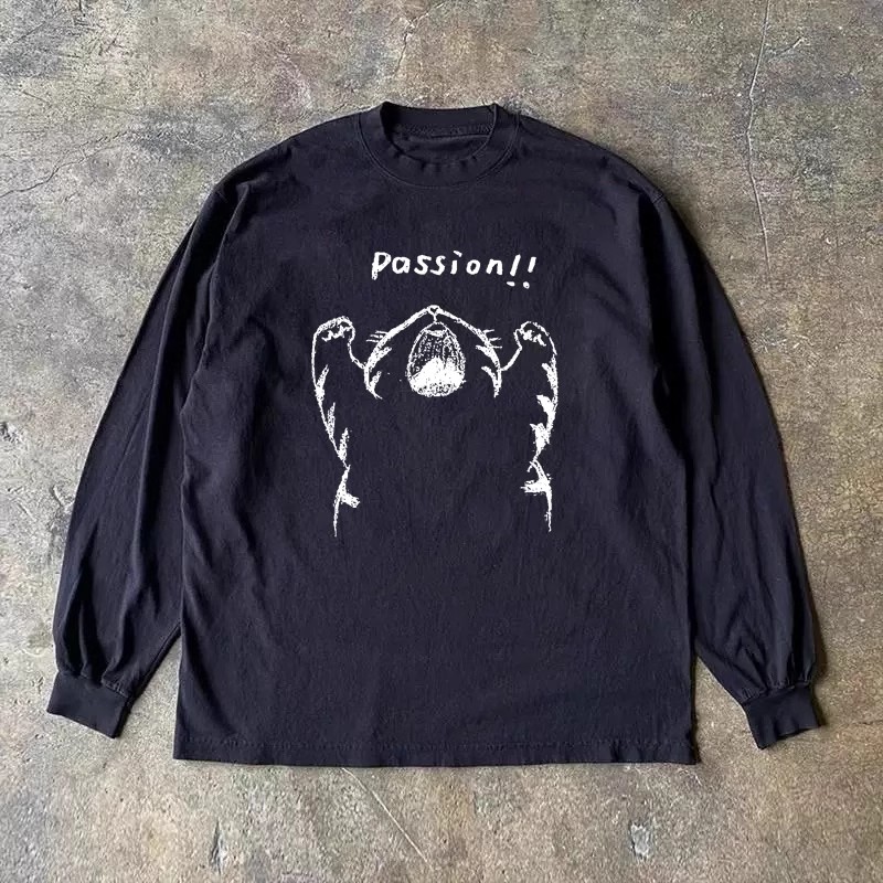 American Vintage Oversized Long Sleeve T-Shirt in 310g Pure Cotton - Non-Transparent, Versatile Street Style for Effortless 90s Look