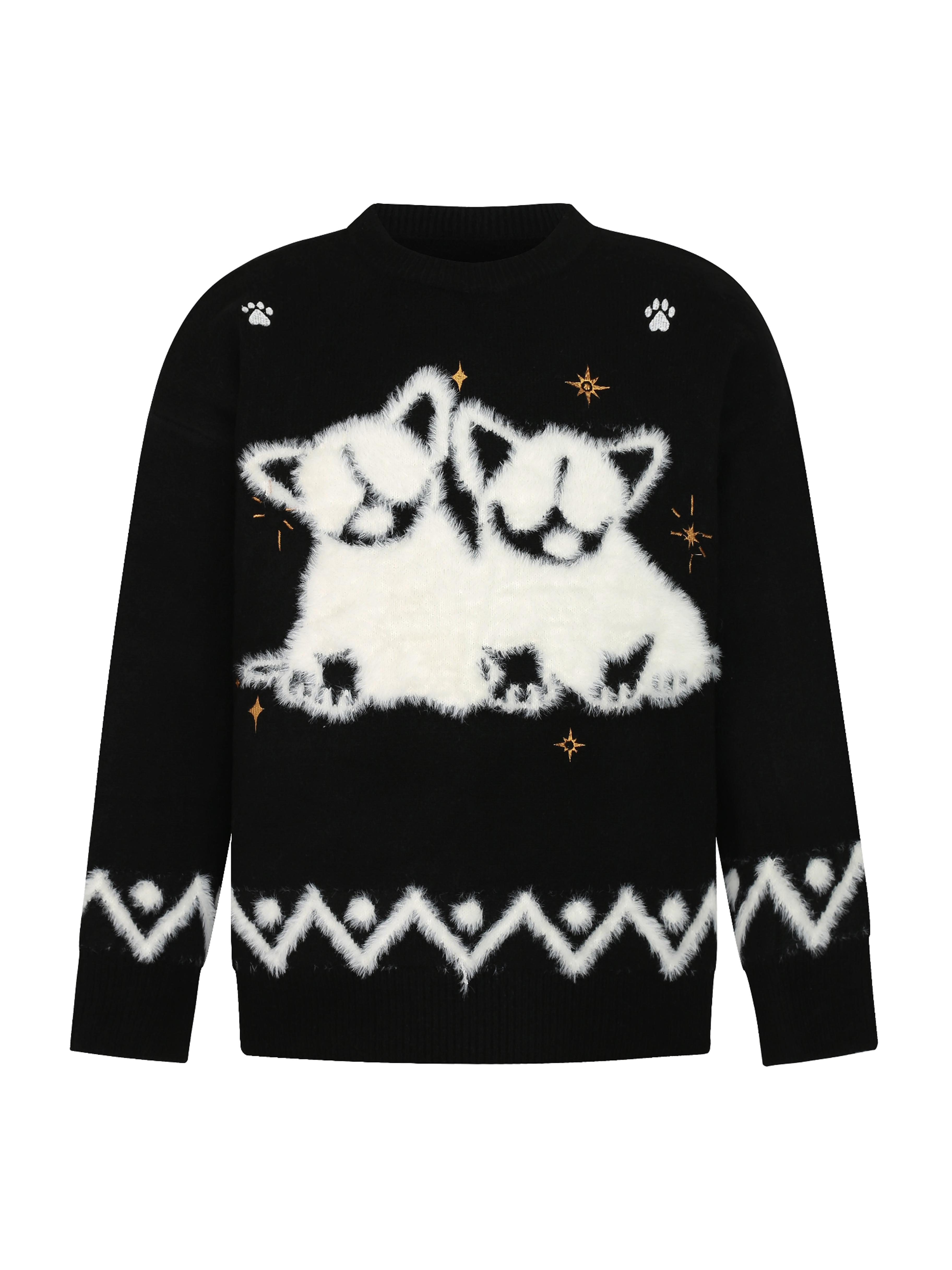 Autumn Winter Plush Jacquard Knitted Sweater for Couples - Versatile National Trend Dog Design, Cozy Fashion Essential