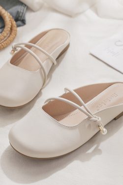 Backless Sheepskin Summer Slippers for Women - Flat Outdoor Loafers with Round Toe Design - Trendy Casual Footwear