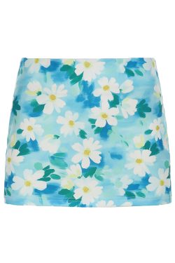 Blue Rose Printed Tulle Vintage Midi Skirt - Elegant Long Skirt for Spring - Trendy Floral Design, Perfect for 90s and Y2K Styles