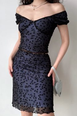 Butterfly Mesh Short Sleeve Top & Bodycon Skirt Two-Piece Set - DIY European & American Style Women’s Fashion