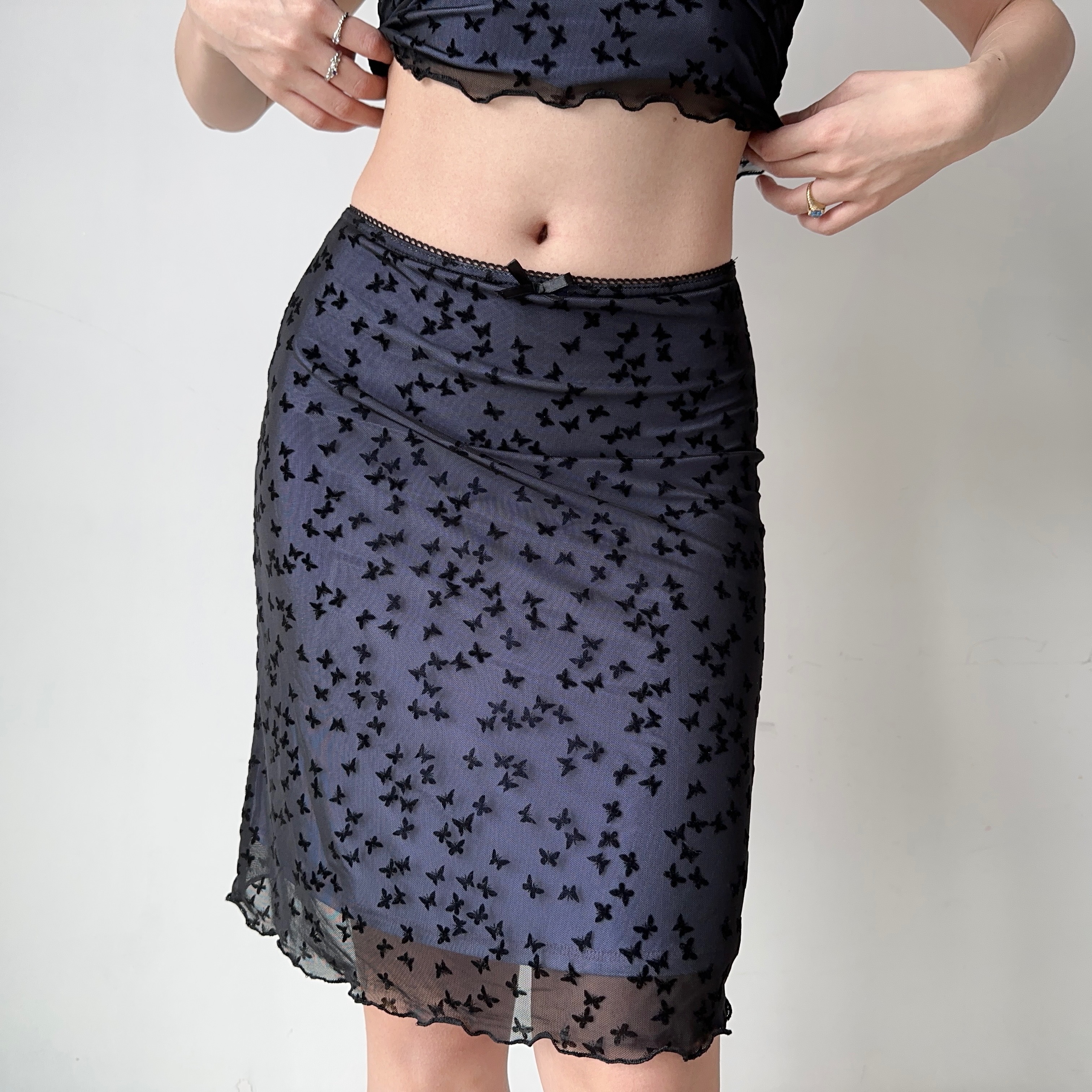 Butterfly Mesh Short Sleeve Top & Bodycon Skirt Two-Piece Set - DIY European & American Style Women’s Fashion