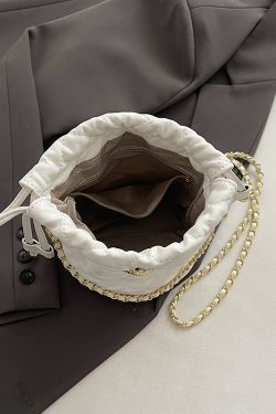 Chic 2025 Small Diamond-Pattern Drawstring Bucket Bag for Women - Fashionable Chain Shoulder Crossbody Bag