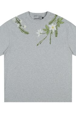 Chinese-Style Floral Circular Embroidery Short-Sleeve T-Shirt - Breathable Silhouette, Perfect for Y2K and Korean Style Fashion