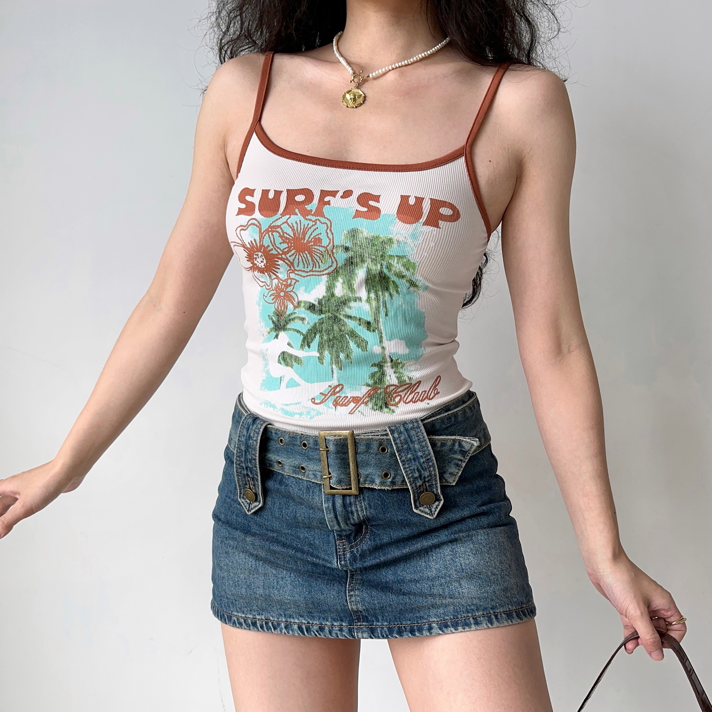 Color-Block Spaghetti Strap Crop Top for Women - European & American Style Vacation Slim Fit Summer Fashion