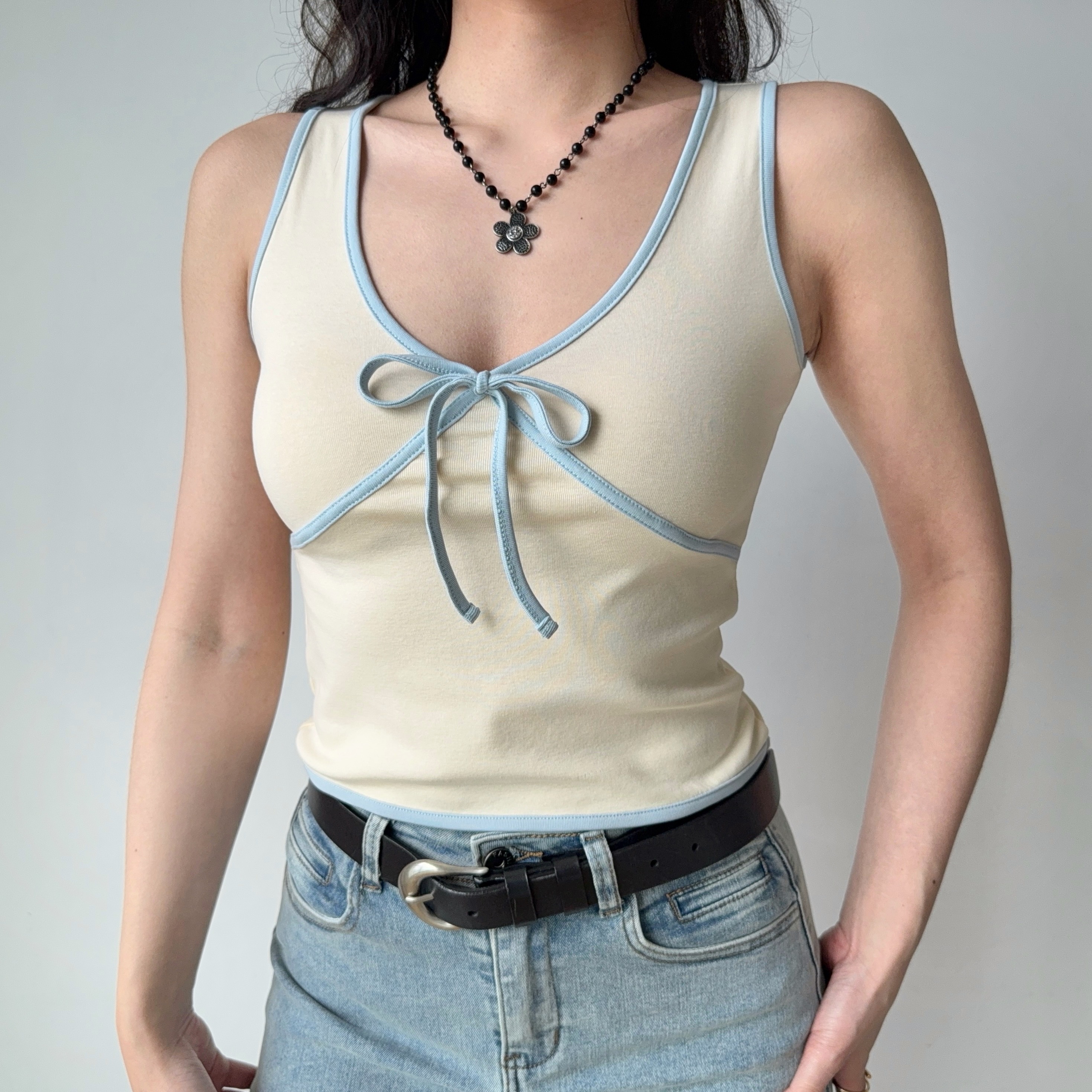 Color-Blocking Bow Sleeveless Vest - Women's Sexy Summer Top, DIY European & American Style Outerwear