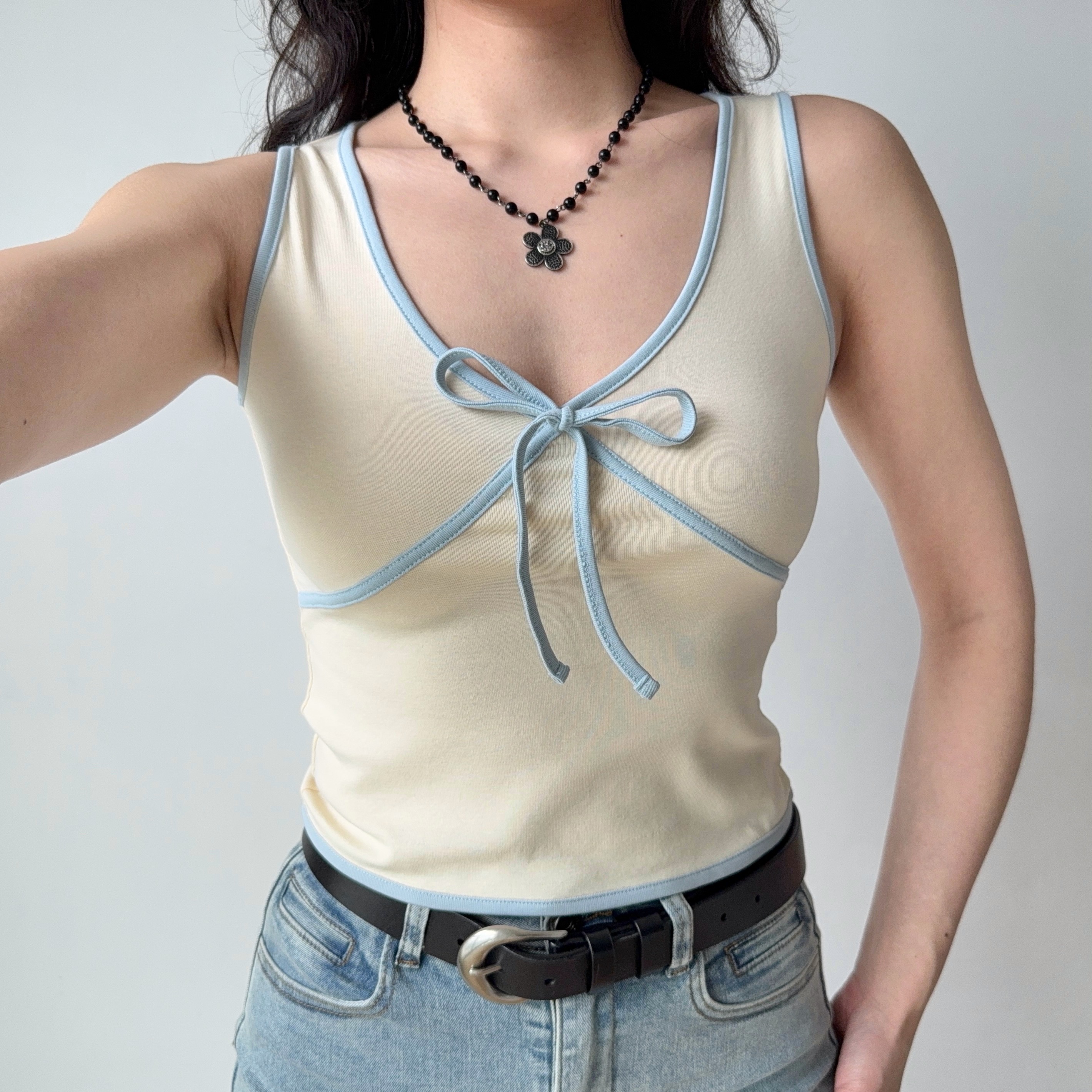 Color-Blocking Bow Sleeveless Vest - Women's Sexy Summer Top, DIY European & American Style Outerwear