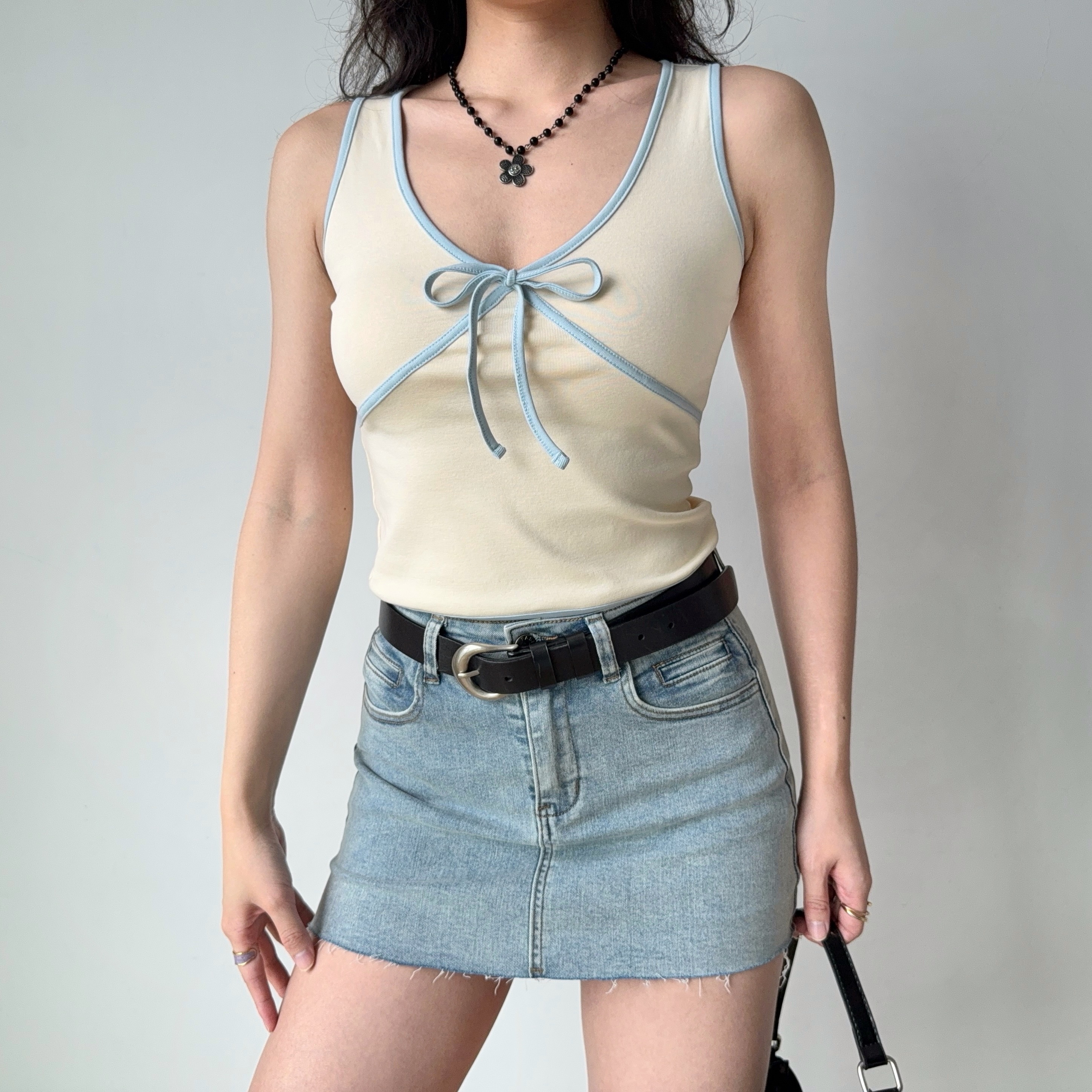 Color-Blocking Bow Sleeveless Vest - Women's Sexy Summer Top, DIY European & American Style Outerwear