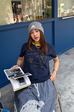 Color Dot Contrast Embroidery Short Sleeve T-Shirt for Women, Summer Round Neck Top, INS Style, Casual Chic Fashion