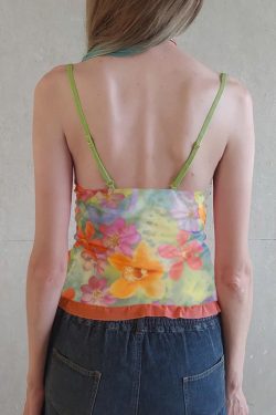 Colorful Floral Mesh Spaghetti Strap Women's Summer Vest - Forest Fairy Design, Dopamine Element, Trendy Y2K Style