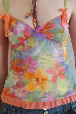 Colorful Floral Mesh Spaghetti Strap Women's Summer Vest - Forest Fairy Design, Dopamine Element, Trendy Y2K Style