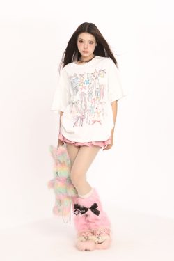 Colorful Graffiti Bow Short Sleeve T-Shirt for Women - Summer Korean Style Round Neck Top, Trendy Casual Wear