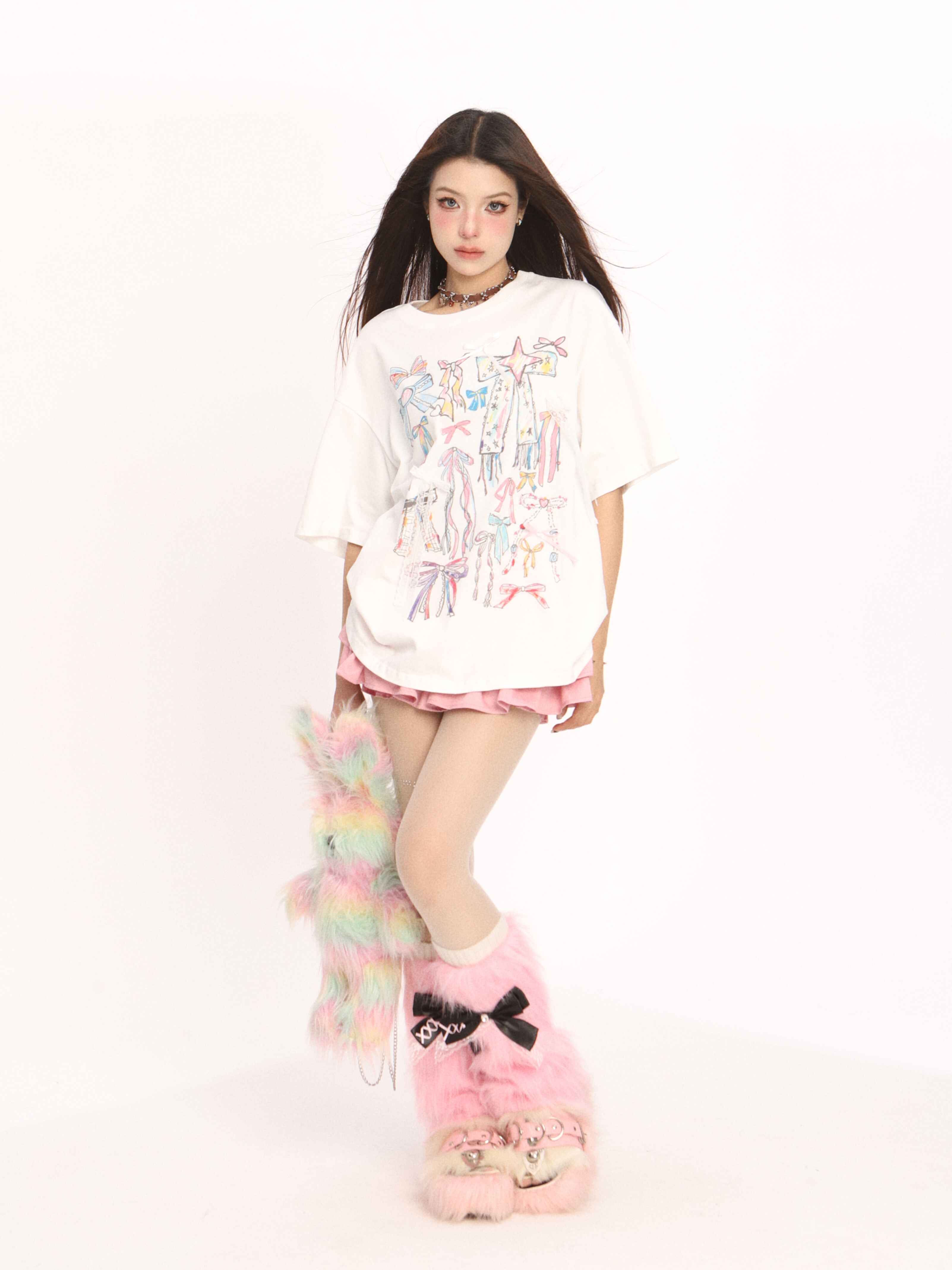 Colorful Graffiti Bow Short Sleeve T-Shirt for Women - Summer Korean Style Round Neck Top, Trendy Casual Wear