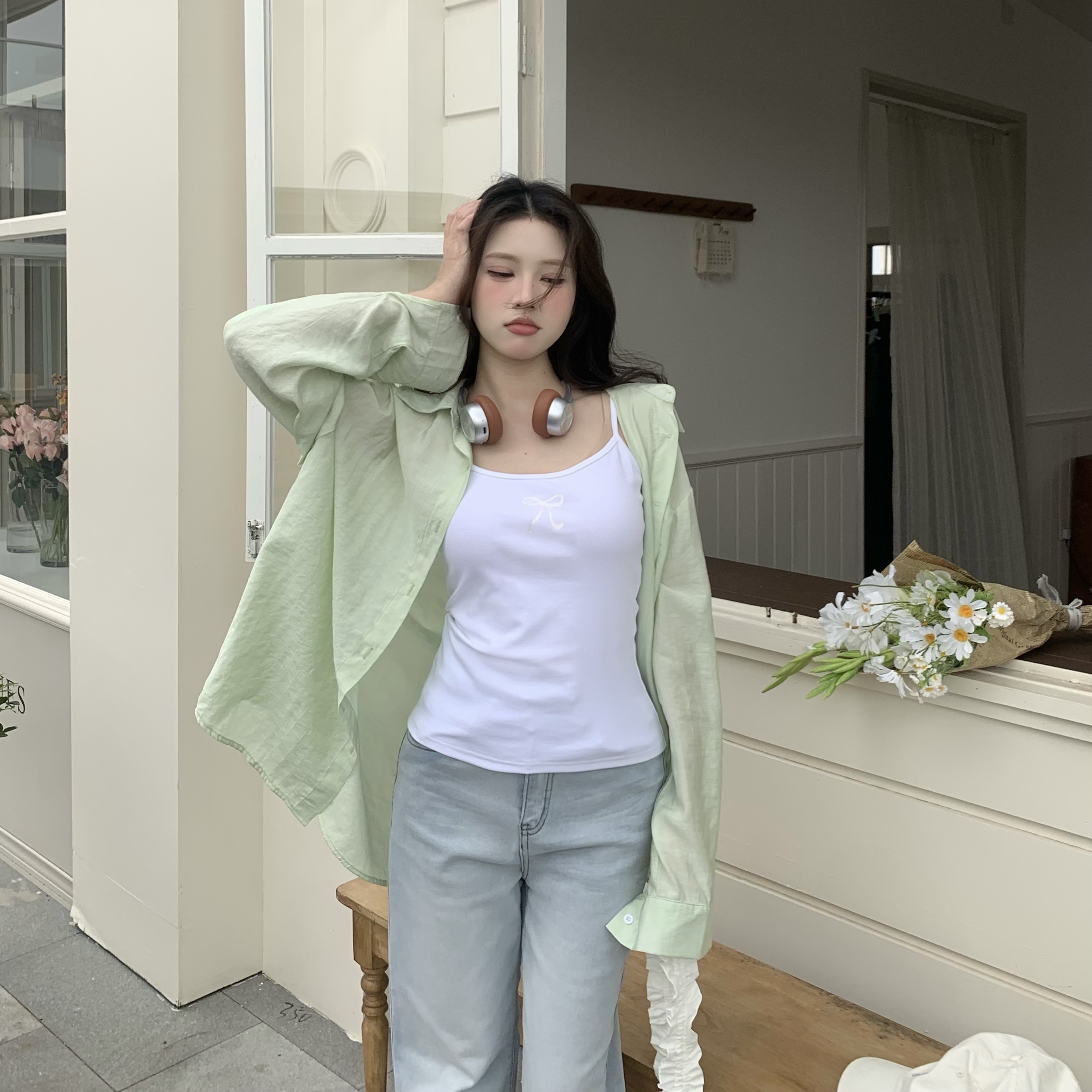 Cool Feeling Green Sunscreen Long Sleeve Shirt for Women - Loose Summer Cardigan Top, Perfect for 90s and Y2K Style