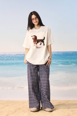 Cool Feeling Sunscreen Suede Patch Towel Embroidered Puppy Short Sleeve T-Shirt - Trendy Y2K Style for Casual Wear