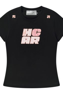 Cool Feeling Sunscreen T-Shirt with Vintage Woven Patch Embroidery, Short Sleeves, Y2K Style, Perfect for Summer Casual Wear