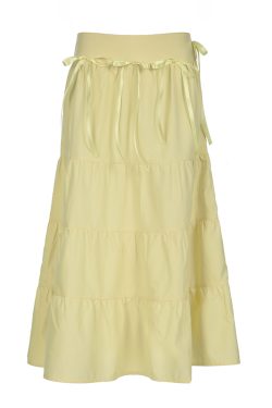 Cream Cheese Sweet Bow Multi-Layer Spliced Midi Skirt - Casual Versatile Long Skirt for Y2K and 90s Fashion Lovers