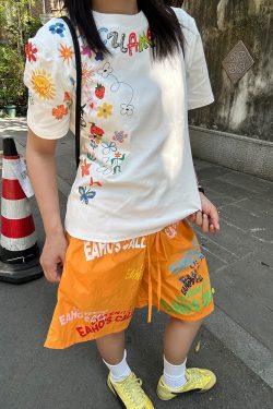 Custom American Letter Print Wide-Leg Five-Point Shorts for Men and Women - Summer Loose Casual Beach Shorts, Y2K Style