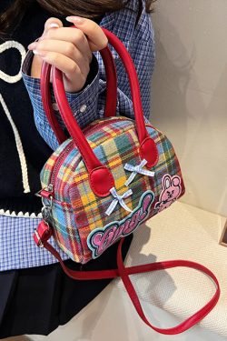 Cute Cartoon Plaid Handbag for Women - Fashionable Spring/Summer Small Crossbody Shoulder Bag 2025
