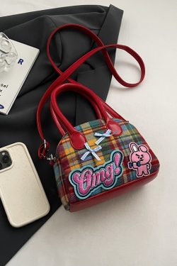 Cute Cartoon Plaid Handbag for Women - Fashionable Spring/Summer Small Crossbody Shoulder Bag 2025