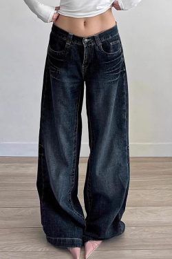 Dark Blue Letter Embroidered Slim Flare Jeans for Women, Versatile Casual Pants with Draping Effect, Y2K Street Style Fashion