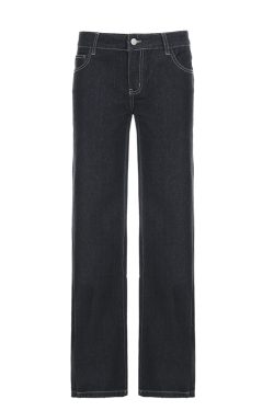 Deep Blue Vintage Wide-Leg Jeans for Women - Embroidered Loose Casual Straight-Leg Draped Pants - 90s Style Fashion