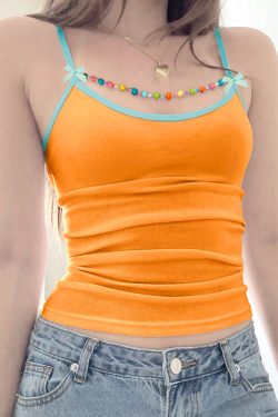 Detachable Bead Chain Bow Strap Vest for Women - Tight-Fitting Backless Top, Trendy Y2K Style