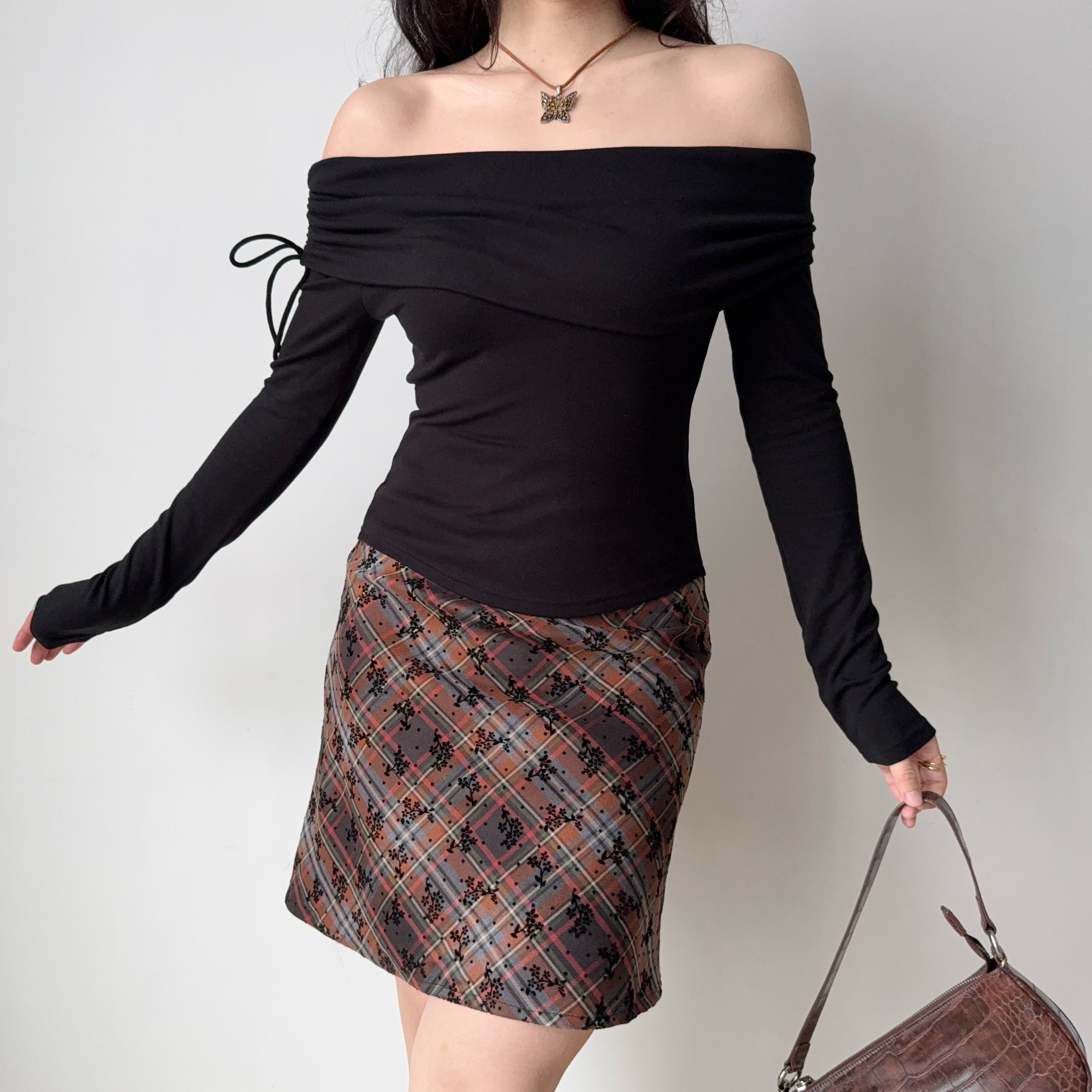 DIY American Vintage Floral Plaid Midi Skirt - Women's High Waist Bodycon Fashion Skirt, Y2K Style