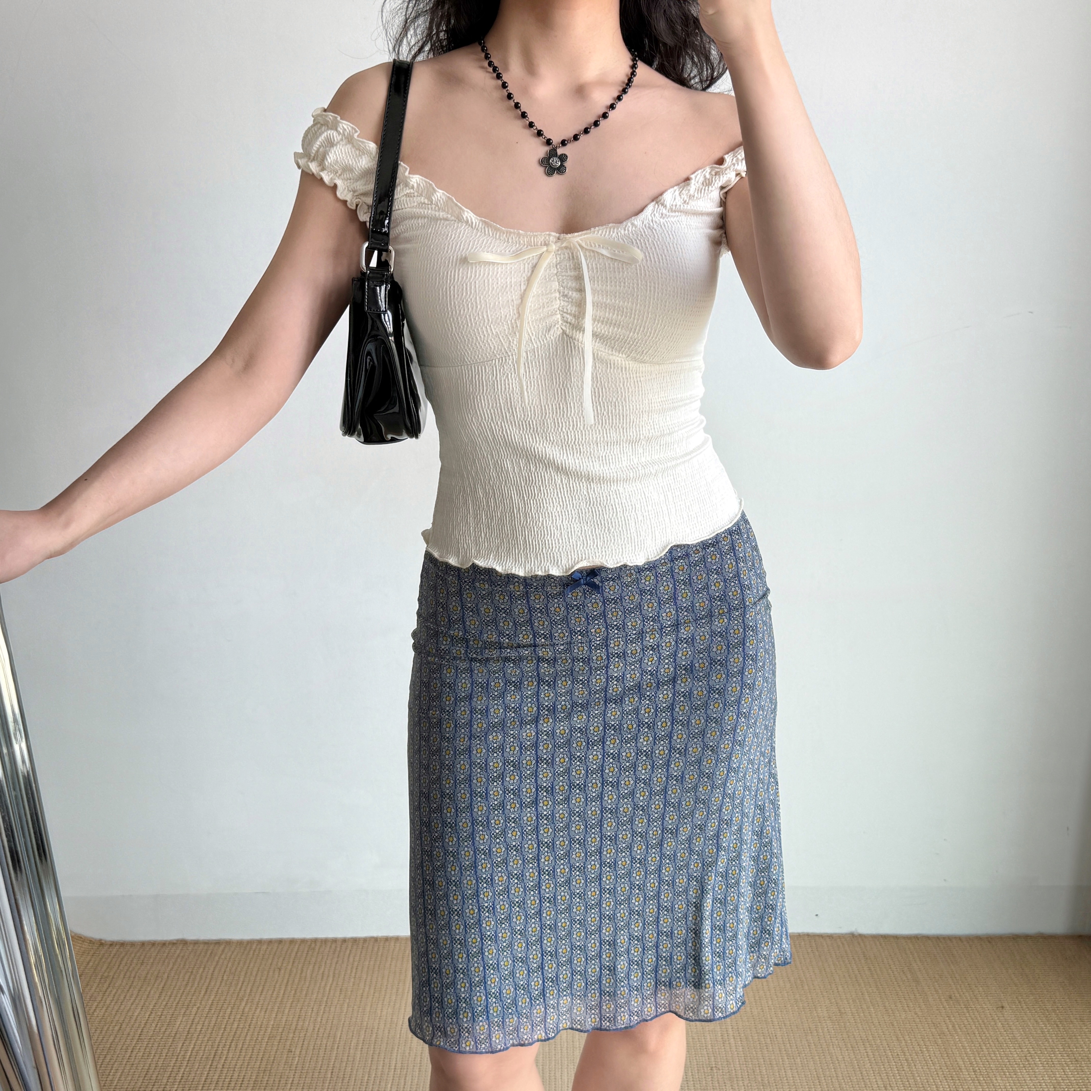 DIY American Vintage Printed Mesh Bodycon Skirt for Women - Sexy 90s Inspired Fashion Piece