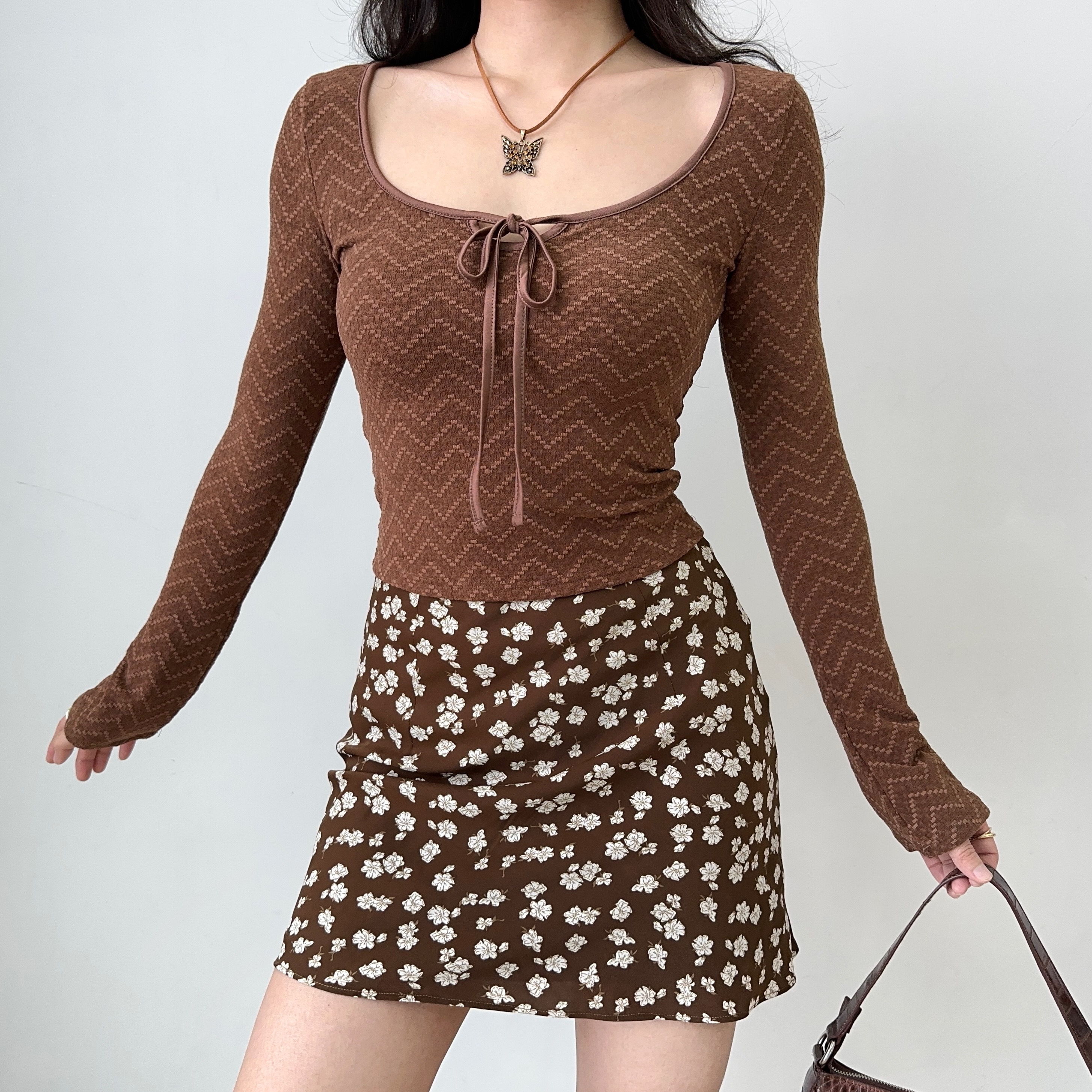 DIY American Vintage Small Floral High-Waisted A-Line Short Skirt - Retro Style for 90s & Y2K Fashion Lovers