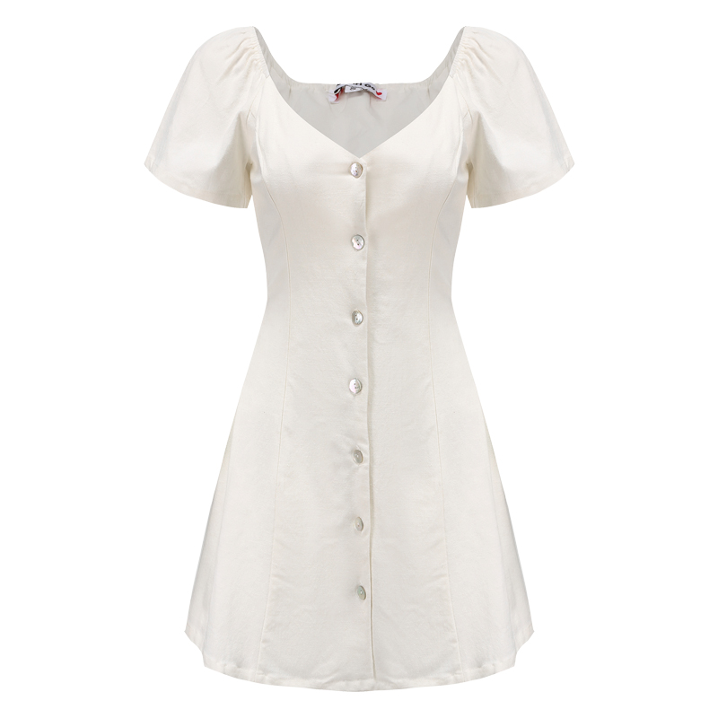 DIY French Vintage V-Neck Short Sleeve A-Line White Dress for Women - Plus Size, Chic Casual Style