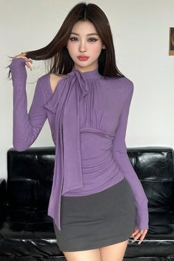 Elegant Charm Butterfly Knot Sleeveless Off-Shoulder Top for Women - Solid Color Pleated Asymmetrical Blouse, Perfect for Y2K Style