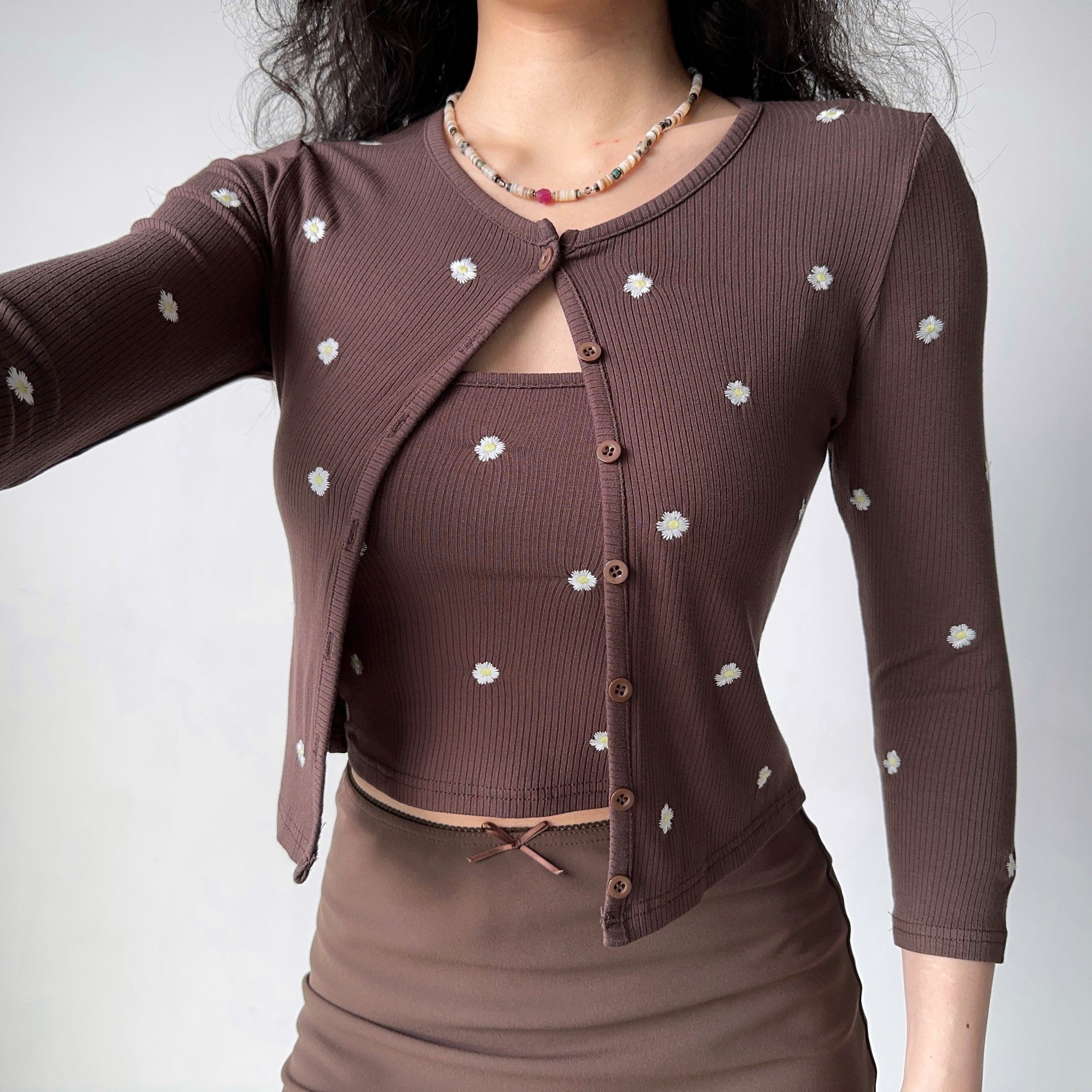 Embroidered Camisole Cardigan Two-Piece Set - Women's Slim Fit Short Sleeve Top in European & American Style, Perfect for Y2K Fashion