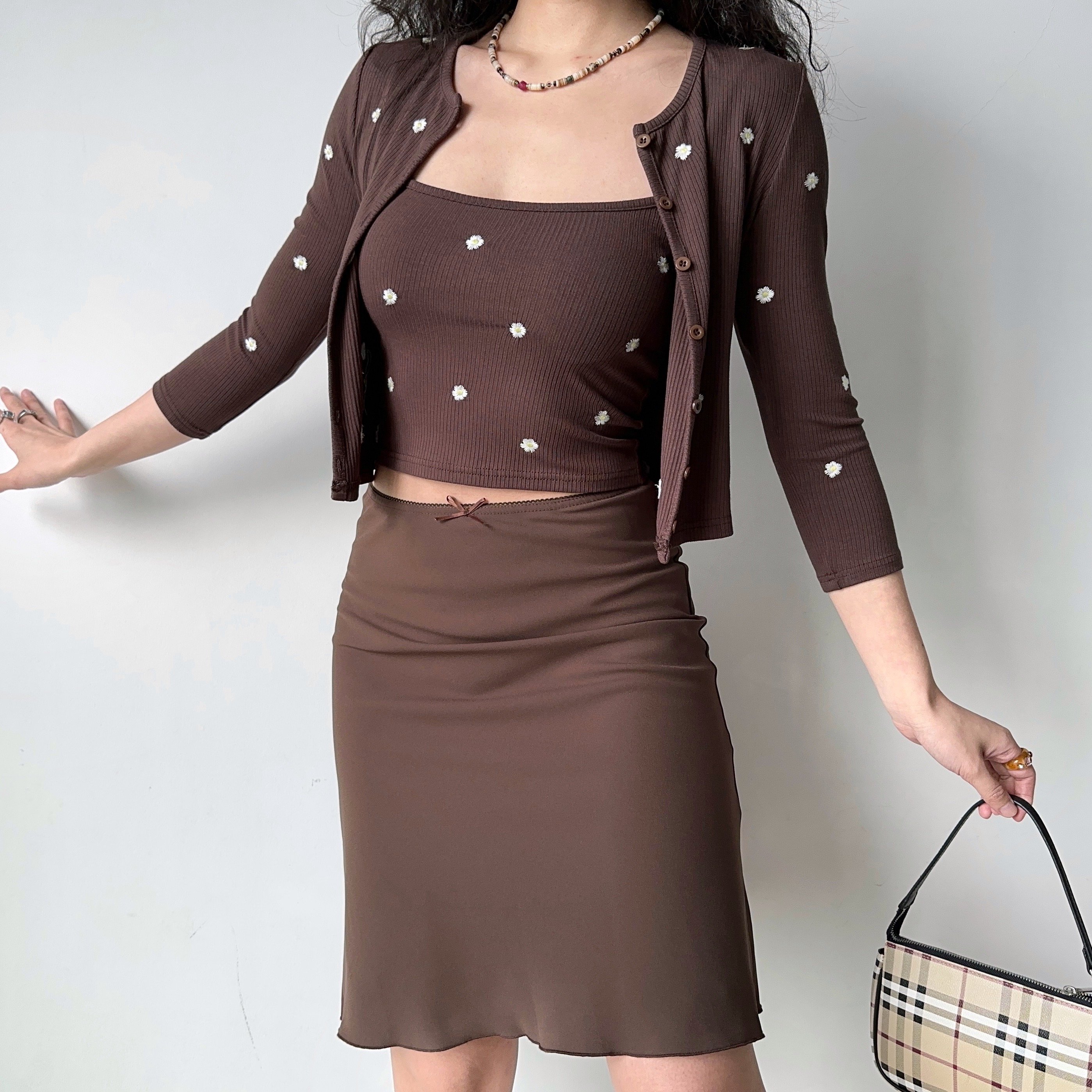 Embroidered Camisole Cardigan Two-Piece Set - Women's Slim Fit Short Sleeve Top in European & American Style, Perfect for Y2K Fashion