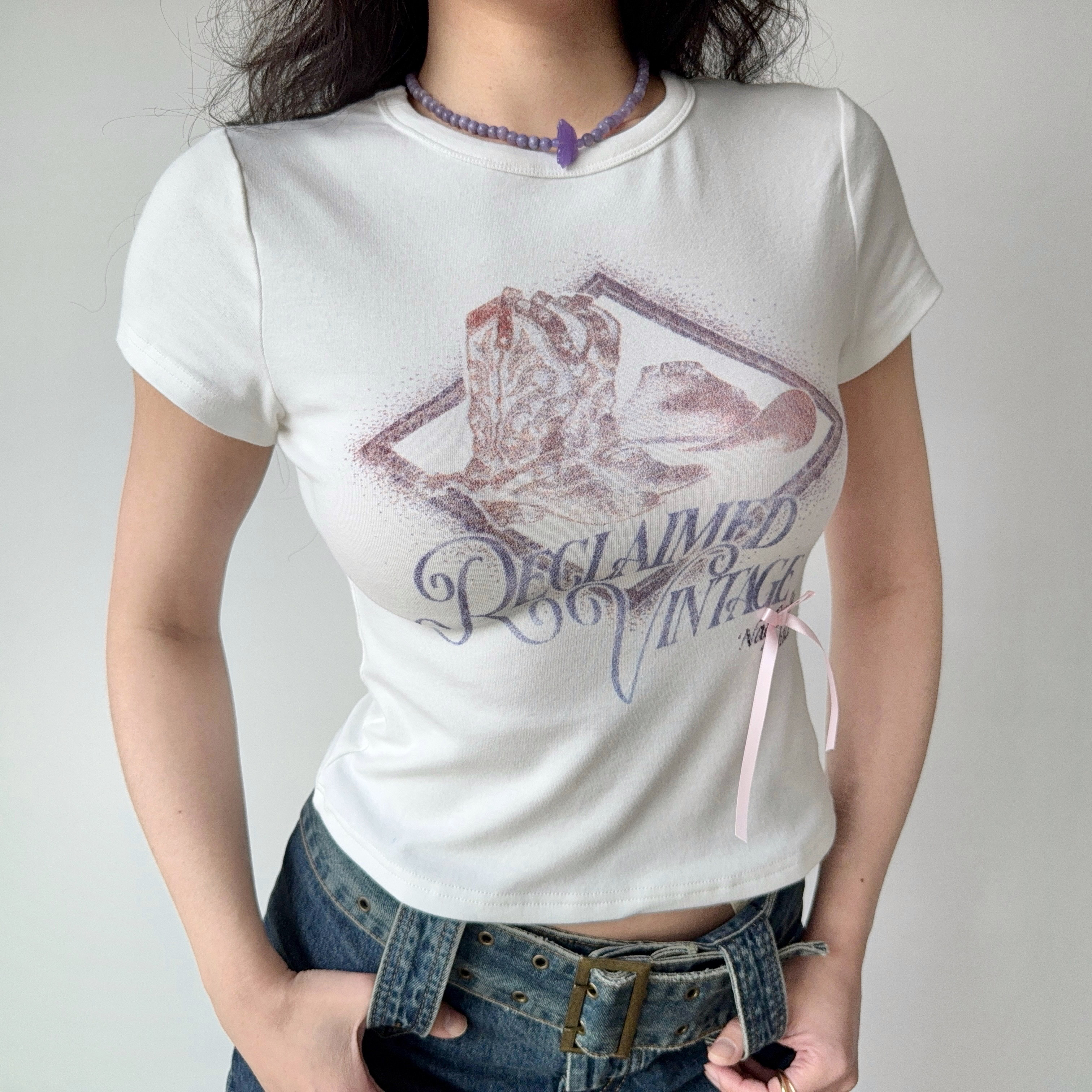European and American Style Printed White Round Neck Short Sleeve T-shirt for Women - Summer Slim Fit Casual Top