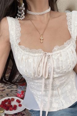 Exquisite Handmade Embroidered Hollow Cotton Vintage Tie-Waist Camisole for Women - French Romantic Vacation Style