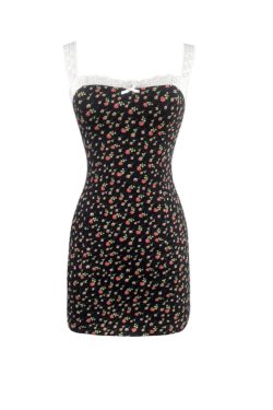 Floral Lace Trim Square Neck Slimming Camisole Dress - Handmade 2025 Spring/Summer Vacation Style, Perfect for 90s & Y2K Fashion
