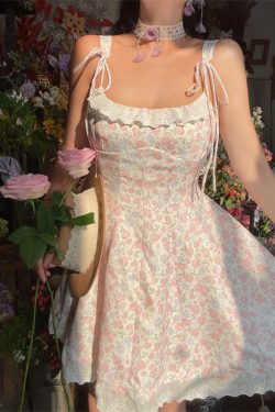 Floral Lace Trim Tie Strap Camisole Dress – Handmade Spring Summer Fairy Style Vacation Dress with Australian Niche Design