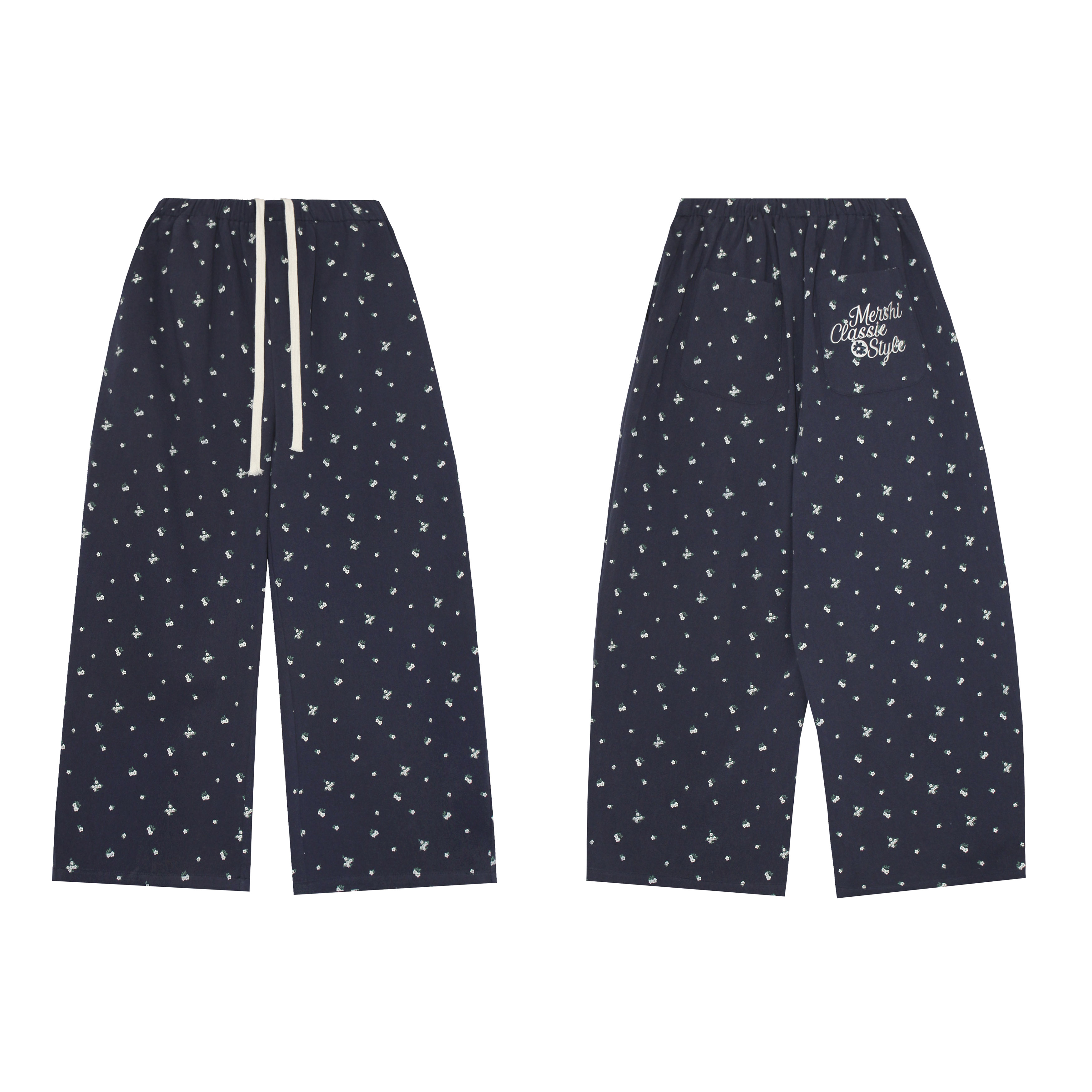 Floral Print High-Waisted Wide-Leg Pants for Men and Women, Casual Loose Straight Embroidered Trousers, Y2K American Style