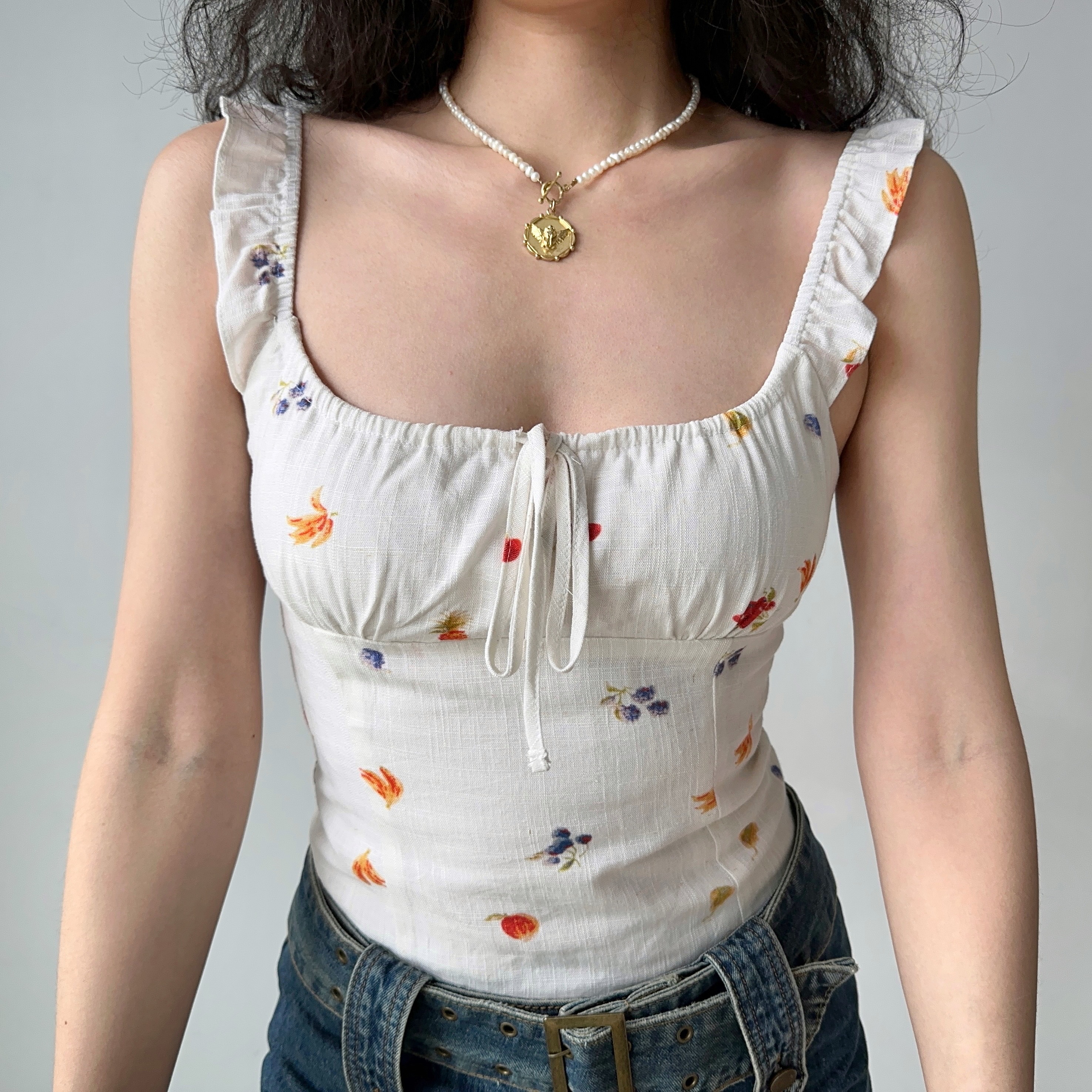 Floral Print One-Shoulder Camisole Top for Women - DIY European American Style Summer Short Tie Top