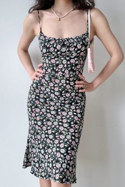 Floral Spaghetti Strap Dress for Women - Summer Vacation Beach Bodycon Dress with Waist-Defined Silhouette - European & American Style