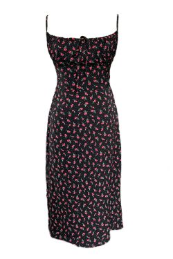 Floral Spaghetti Strap Dress, Waist-Cinched A-Line Midi Dress, French Print, 90s Inspired Summer Fashion
