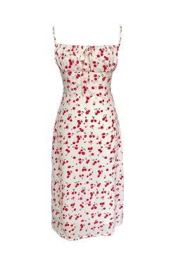 Floral Spaghetti Strap Dress, Waist-Cinched A-Line Midi Dress, French Print, 90s Inspired Summer Fashion